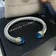 David Yurman New Cable Classic Bracelet With Blue Topaz & Sterling Silver 7mm L