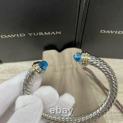 DAVID YURMAN New Cable Classic Bracelet with Blue Topaz & Sterling Silver 7mm L