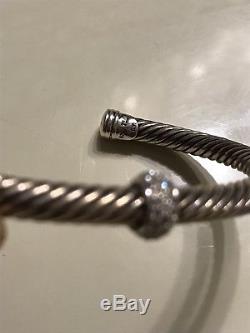 DAVID YURMAN Sterling Silver 18K White Gold Pave Diamond 4mm Cable Bracelet