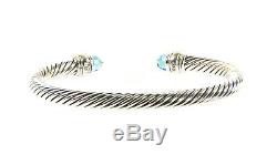 DAVID YURMAN Women's Cable Classics Bracelet Blue Topaz & 14K Gold 5mm $625 NEW