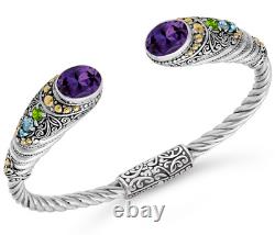 DEVATA Bali 18K Gold Sterling Silver Cuff Bracelet Amethyst DHK3585AM MEDIUM