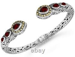 DEVATA Bali Filigree Sterling Silver 18K Gold Bracelet Garnet DHK3226GA LARGE