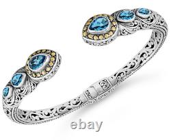 DEVATA Bali Sterling Silver 18K Gold Cuff Bracelet Blue Topaz DHK3226BT MEDIUM