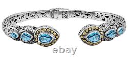 DEVATA Bali Sterling Silver 18K Gold Cuff Bracelet Blue Topaz DHK3226BT MEDIUM