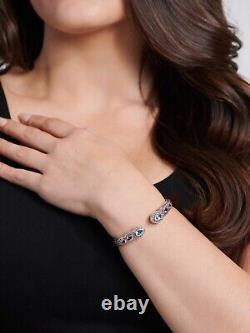 DEVATA Bali Sterling Silver 18K Gold Cuff Bracelet Blue Topaz DHK3226BT MEDIUM
