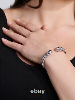 DEVATA Bali Sterling Silver 18K Gold Cuff Bracelet Blue Topaz DHK3226BT MEDIUM