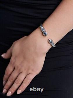 DEVATA Bali Sterling Silver 18K Gold Cuff Bracelet Blue Topaz DHK3226BT MEDIUM