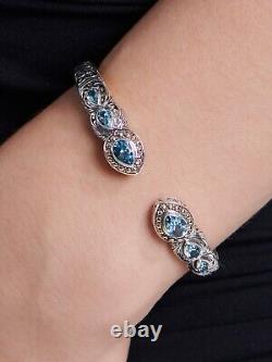 DEVATA Bali Sterling Silver 18K Gold Cuff Bracelet Blue Topaz DHK3226BT MEDIUM