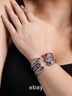 DEVATA Bali Sterling Silver 18K Gold Cuff Bracelet Blue Topaz DHK3226BT MEDIUM