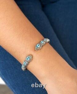 DEVATA Bali Sterling Silver 18K Gold Cuff Bracelet Blue Topaz DHK3226BT MEDIUM