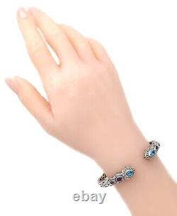 DEVATA Bali Sterling Silver 18K Gold Cuff Bracelet Blue Topaz DHK3226BT MEDIUM