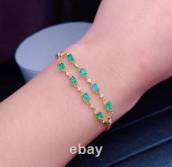 Dainty Emerald Tennis Bracelet, Colombian Emerald 925 Sterling Silver Bracelet