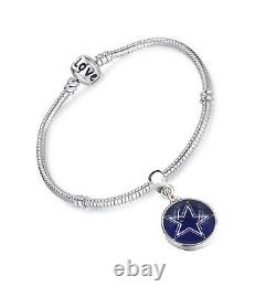 Dallas Cowboys Sterling Silver Womens Link Chain Football Bracelet w GiftPk D13
