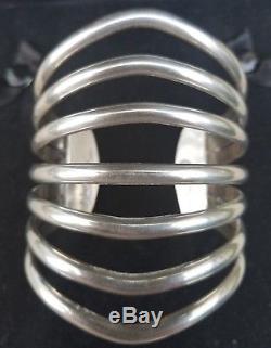 David Tune Navajo 7 Band Split Shank Sterling Silver Cuff Bracelet 112.7 Grams