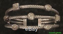 David Yurman 3 Row Pave Diamond Confetti Cuff Bracelet Sterling Silver