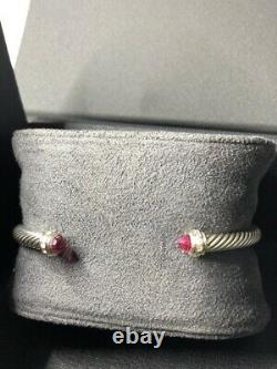 David Yurman 4mm cable Bracelet with Pink Tourmaline Stones Diamonds