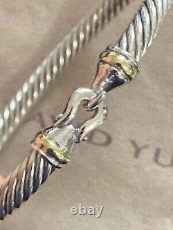 David Yurman 5mm Cable Buckle Bracelet 18K Gold Bezel Size Medium