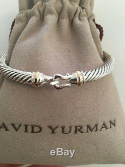 David Yurman 5mm Cable Buckle Bracelet 18K Gold Bezel Size SMALL