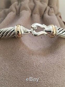 David Yurman 5mm Cable Buckle Bracelet 18K Gold Bezel Size SMALL