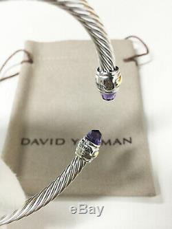 David Yurman 5mm Cable Classic 14k gold Sterling Silver Bracelet Amethyst Bangle