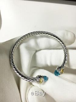 David Yurman 5mm Cable Classics Bracelet with Blue Topaz and 14K Gold