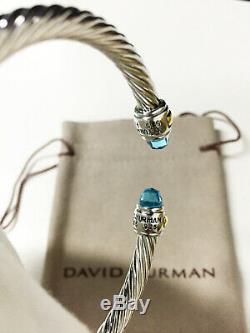 David Yurman 5mm Cable Classics Bracelet with Blue Topaz and 14K Gold