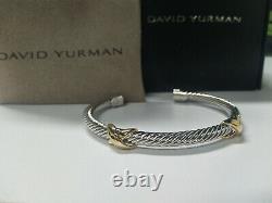 David Yurman 5mm Double X Station Sterling Silver & 14k Cuff Cable Bracelet