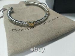 David Yurman 5mm Double X Station Sterling Silver & 14k Cuff Cable Bracelet