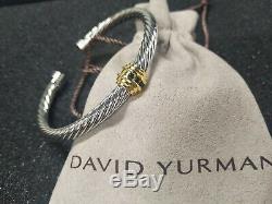 David Yurman 5mm Sterling Silver Single Station Cable Bangle Bracelet Black Onyx