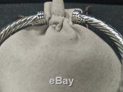 David Yurman 5mm Sterling Silver Single Station Cable Bangle Bracelet Black Onyx