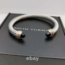 David Yurman 7mm 14k Gold Black Onyx Sterling Silver Cable Bangle Bracelet New