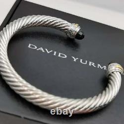 David Yurman 7mm 14k Gold Black Onyx Sterling Silver Cable Bangle Bracelet New