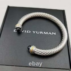 David Yurman 7mm 14k Gold Black Onyx Sterling Silver Cable Bangle Bracelet New