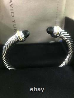 David Yurman 7mm 14k Gold Black Onyx Sterling Silver Cable Bangle Bracelet New