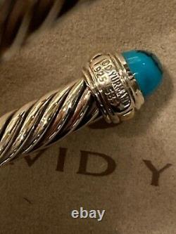 David Yurman 7mm 925 Silver Cable Bracelet With TURQUOISE & Gold