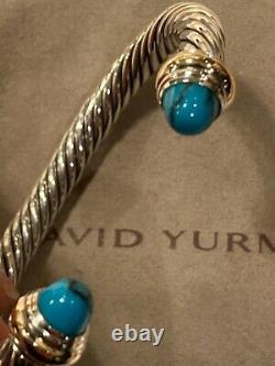 David Yurman 7mm 925 Silver Cable Bracelet With TURQUOISE & Gold