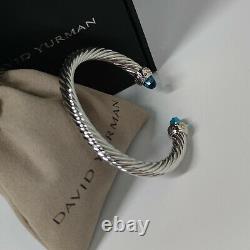 David Yurman 7mm Sterling Silver Blue Topaz Cable Classic Cuff Bracelet