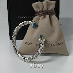 David Yurman 7mm Sterling Silver Blue Topaz Cable Classic Cuff Bracelet