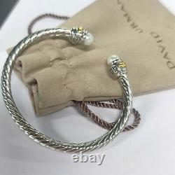David Yurman 7mm Sterling Silver White Pearl Cable Classic Cuff Bracelet