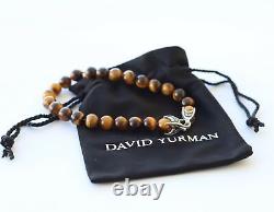 David Yurman 8mm Spiritual Beads Bracelet Sterling Silver with Tigers Eye 8.5