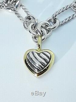 David Yurman 925 18K Gold Cable Heart Charm Toggle Bracelet 7.5