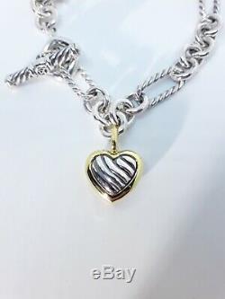 David Yurman 925 18K Gold Cable Heart Charm Toggle Bracelet 7.5