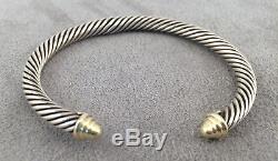 David Yurman 925 585 Sterling Silver 14K Gold Cable Classic Cuff Bracelet (A)