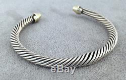 David Yurman 925 585 Sterling Silver 14K Gold Cable Classic Cuff Bracelet (A)