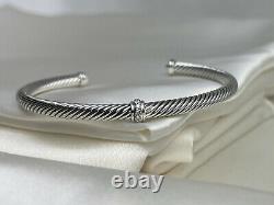 David Yurman 925 Center Station Cable Classic 4mm Cuff Bracelet with Diamonds