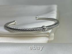 David Yurman 925 Center Station Cable Classic 4mm Cuff Bracelet with Diamonds