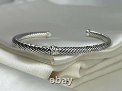 David Yurman 925 Center Station Cable Classic 4mm Cuff Bracelet with Diamonds