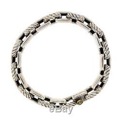 David Yurman 925 Sterling Silver 18K Gold 9mm Cable Link Chain Bracelet 8.5 Inch