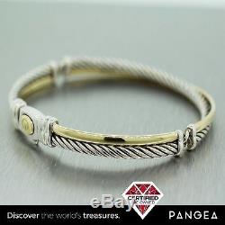 David Yurman 925 Sterling Silver & 18k Yellow Gold Cable Crossover Bracelet 5mm