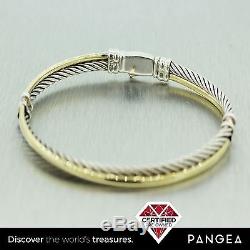 David Yurman 925 Sterling Silver & 18k Yellow Gold Cable Crossover Bracelet 5mm